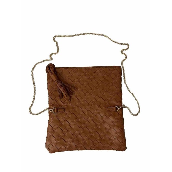 Urban‎ Expressions Weaved  Convertible Clutch- Crossbody Bag Vegan Leather Chain - Picture 1 of 8